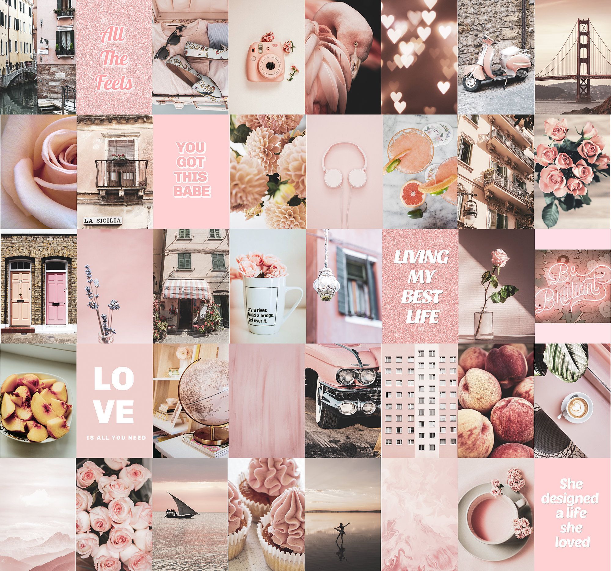 A collage of pictures with pink and white backgrounds - Pink, pink collage, light pink