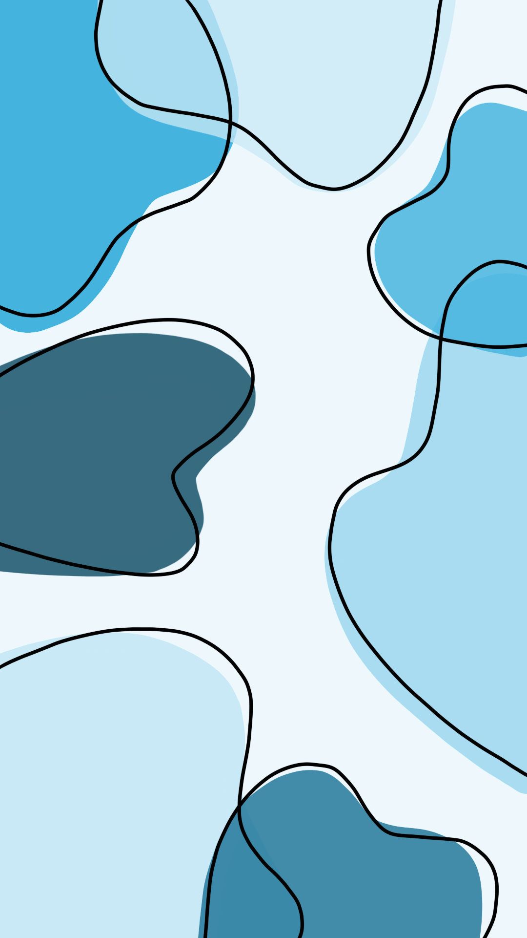 A blue and white drawing of shapes - Blue, aqua, teal, cow