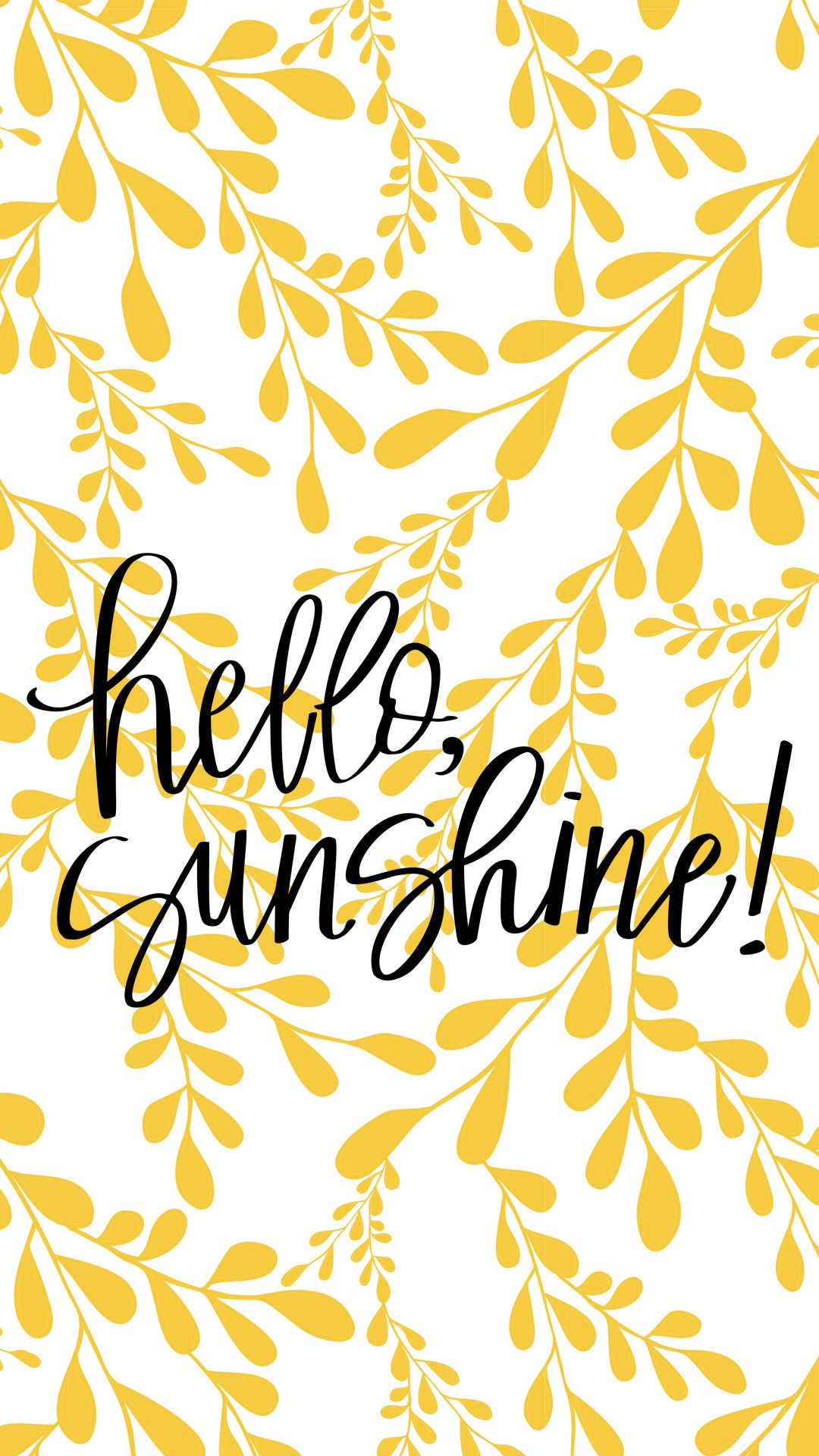 A yellow and white background with the words hello sunshine - Boho, sun, sunshine