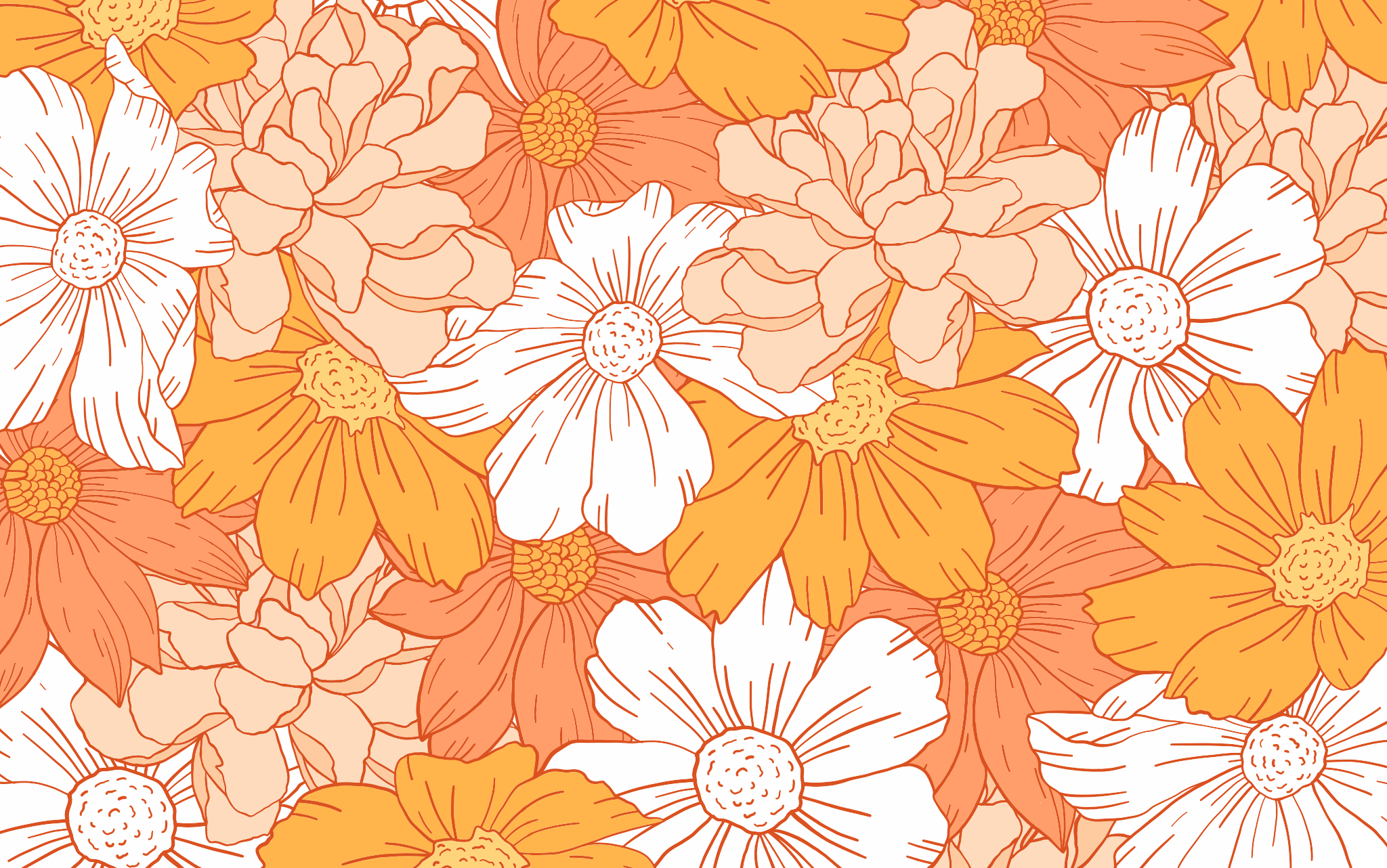 A floral pattern in warm colors - Desktop, laptop, spring, computer, flower, orange, cute fall, pattern