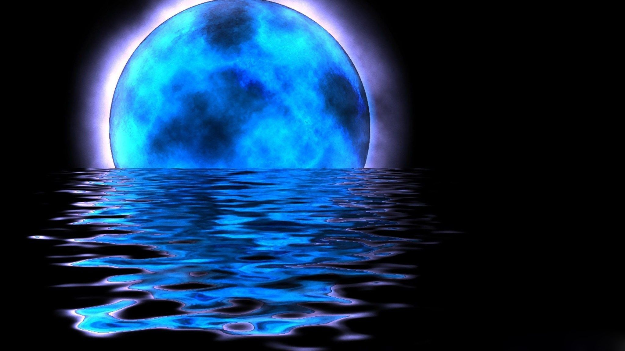 The moon is reflected in the water - Dark blue