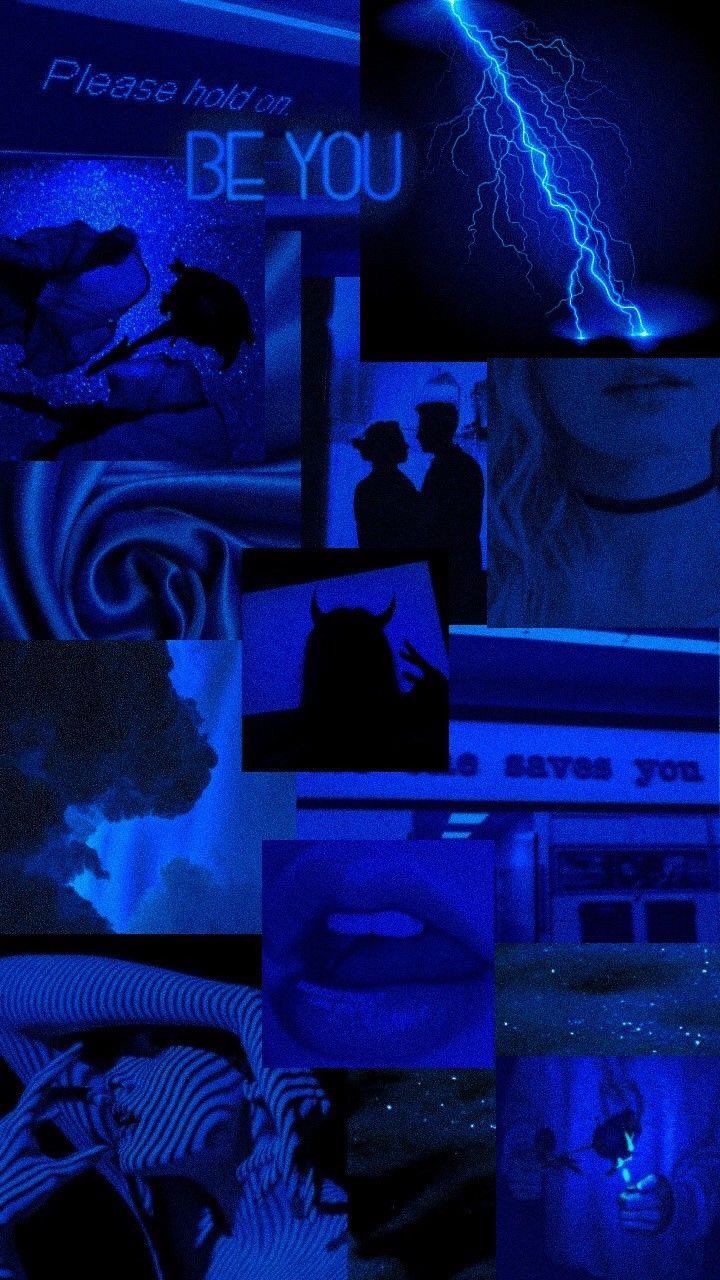 A collage of pictures with blue light - Dark blue