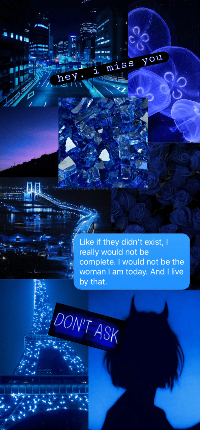 A blue aesthetic collage with the text 