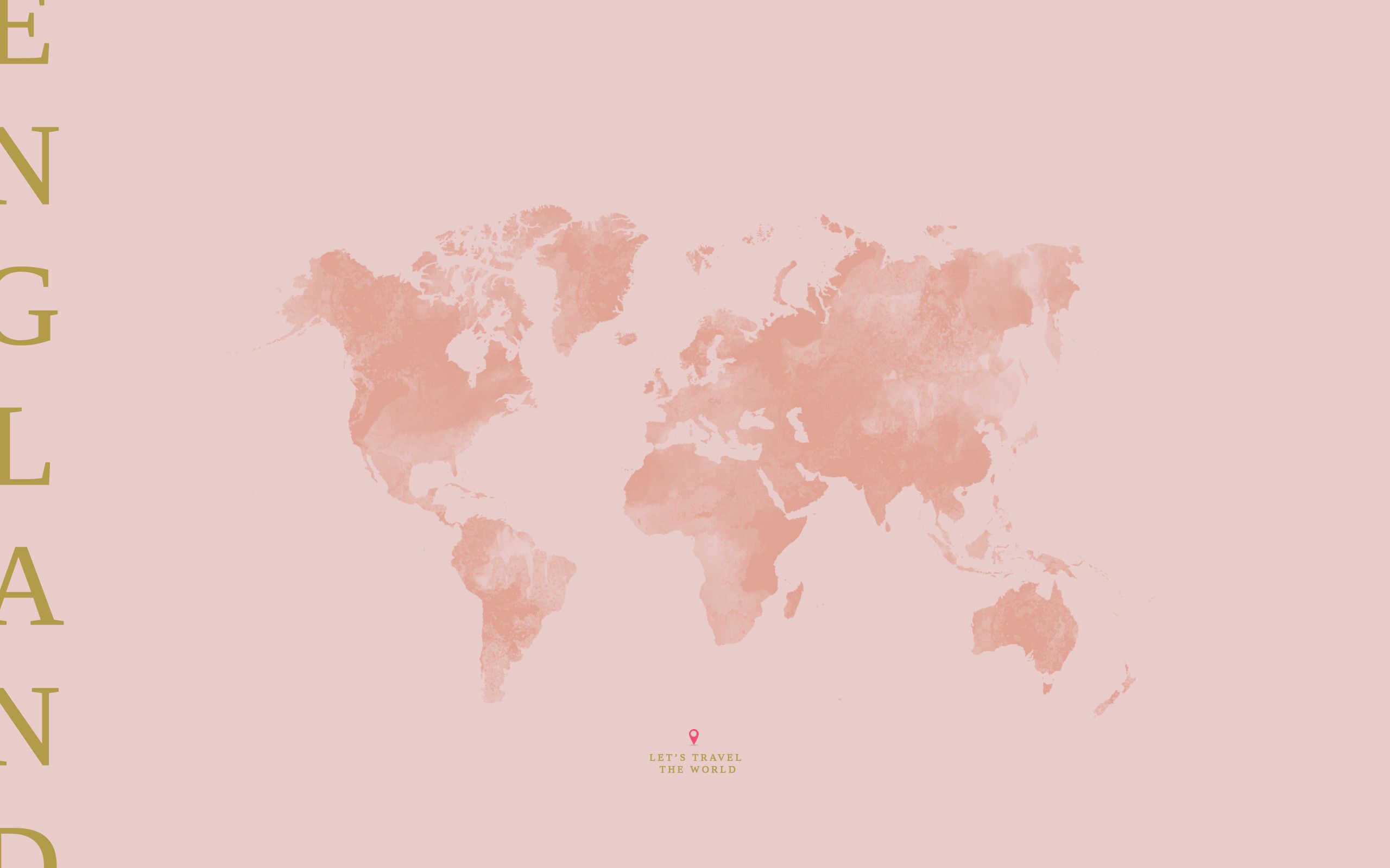 Map of the world in a pink watercolour effect - Rose gold