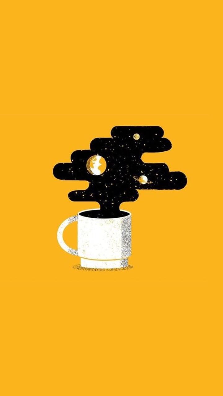 A cup of coffee with smoke coming out - Yellow