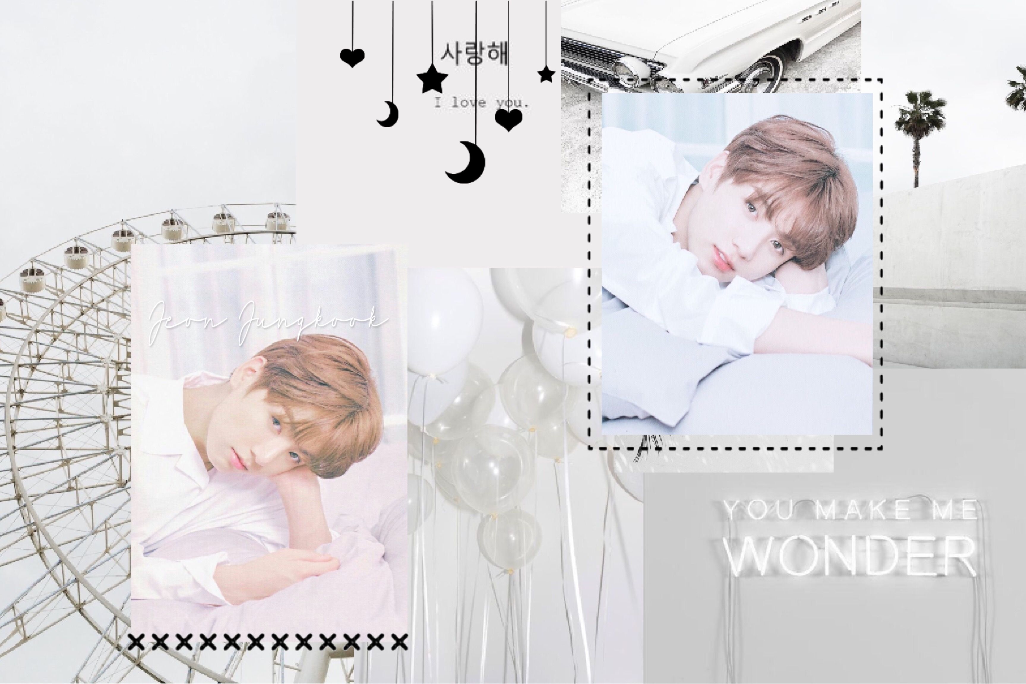 A collage of pictures with text and balloons - BTS, Jimin, Jungkook