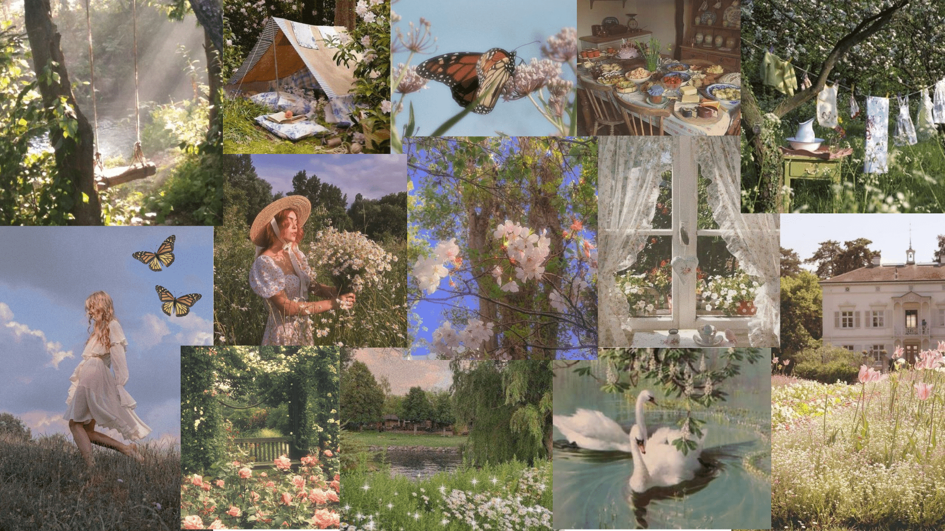 A collage of pictures with flowers and butterflies - Cottagecore