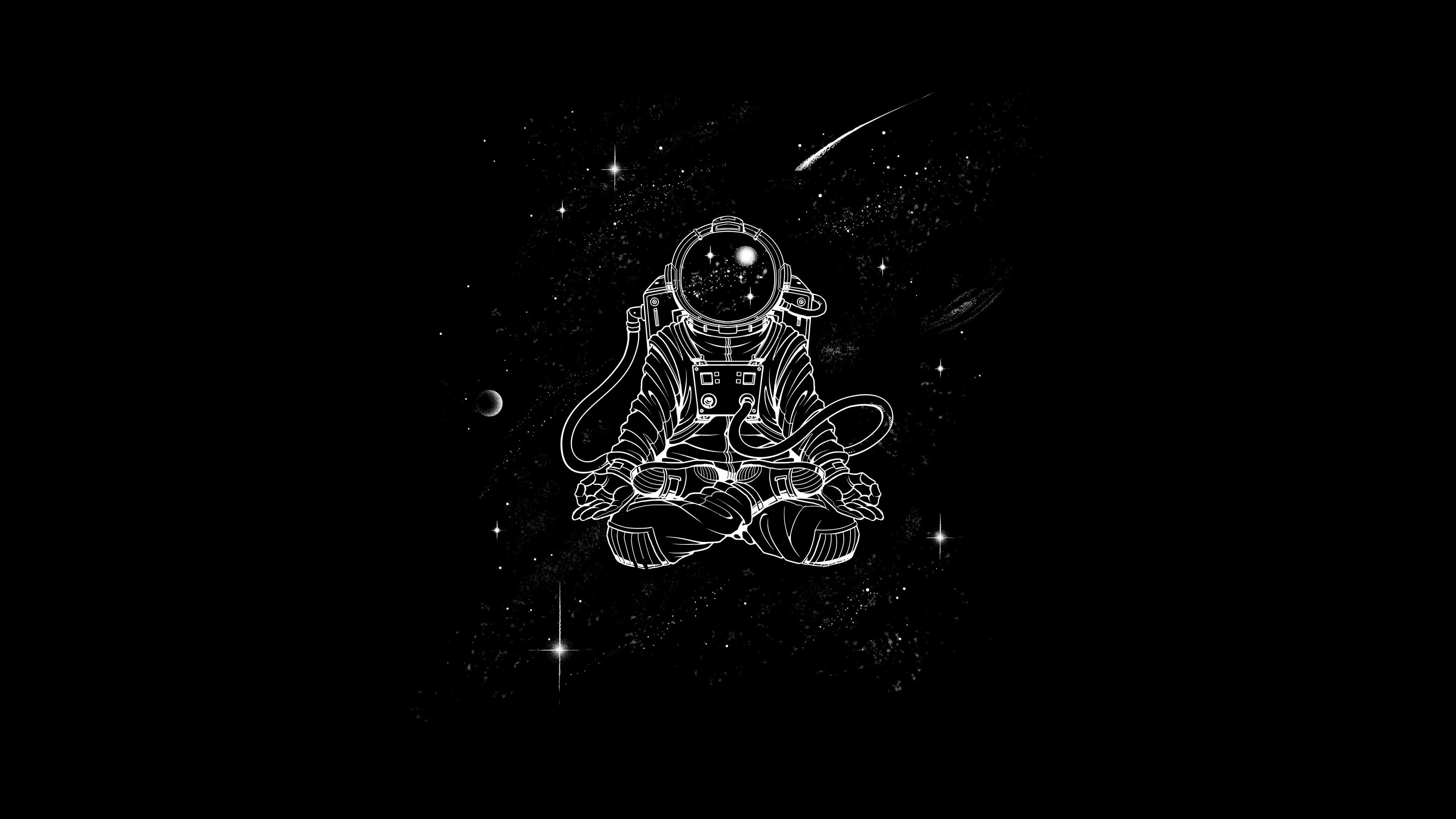 A black and white image of an astronaut in space - Space, black quotes, black anime
