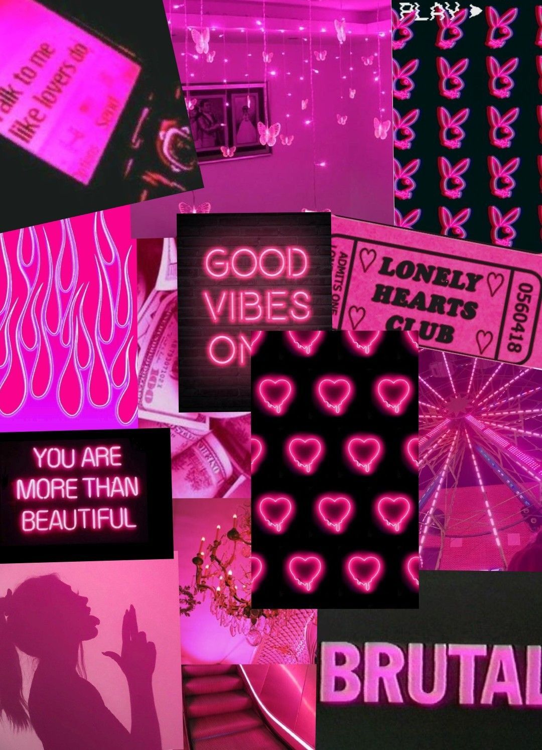 Aesthetic pink background with neon signs and images - Neon pink, hot pink, pink collage