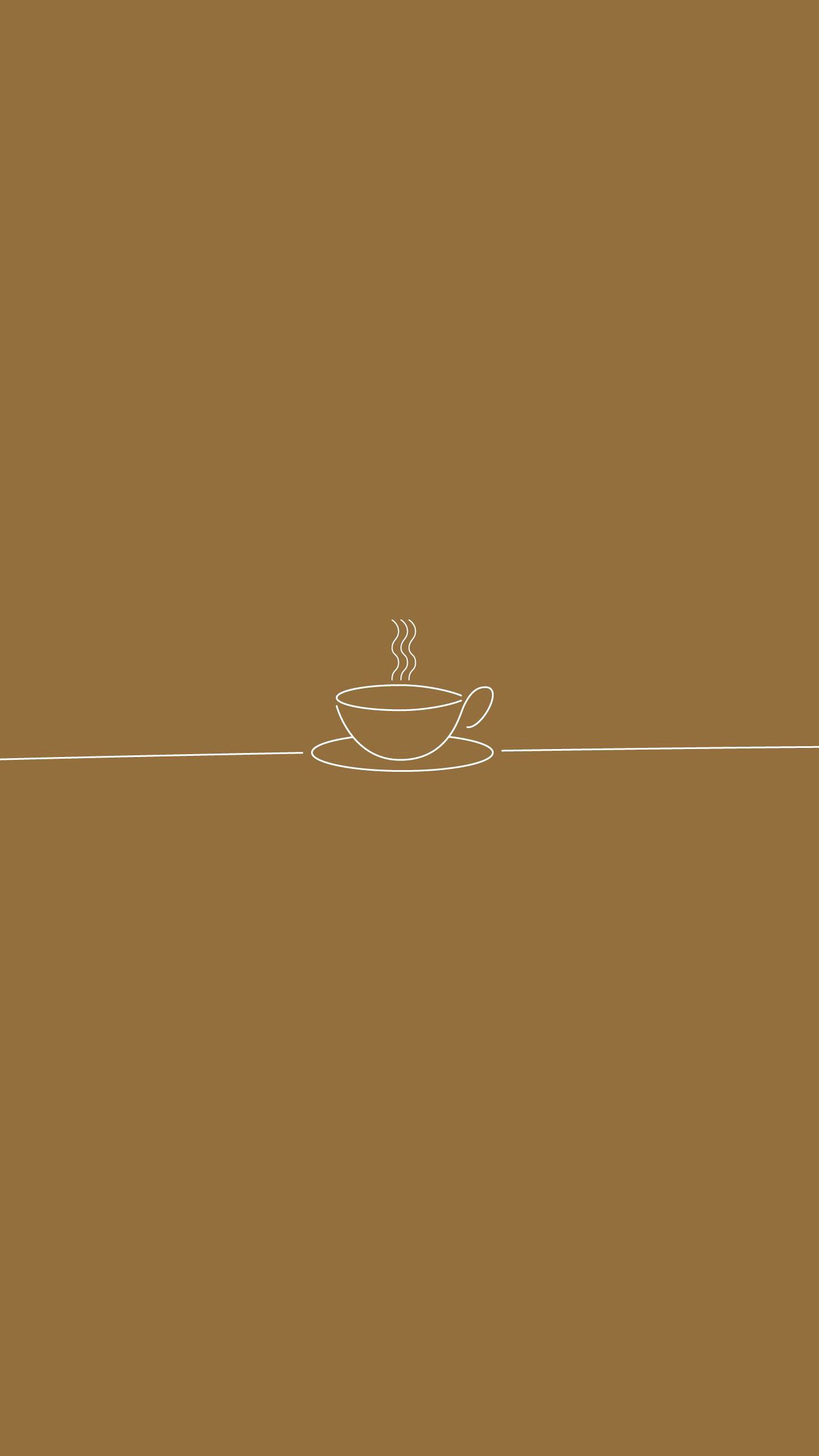 A brown phone background with a white line drawing of a cup of coffee. - Coffee