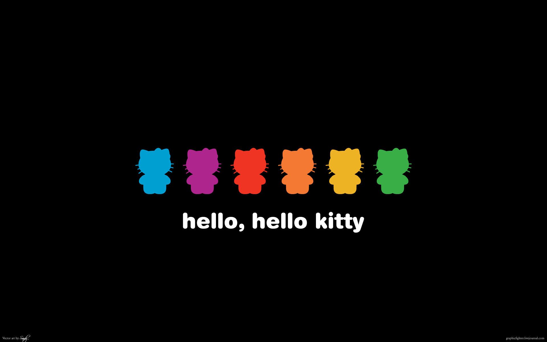 Hello Kitty wallpaper with colorful cats on a black background - Hello Kitty