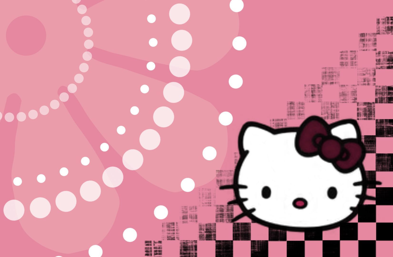 A hello kitty wallpaper with pink and black checkered background - Hello Kitty