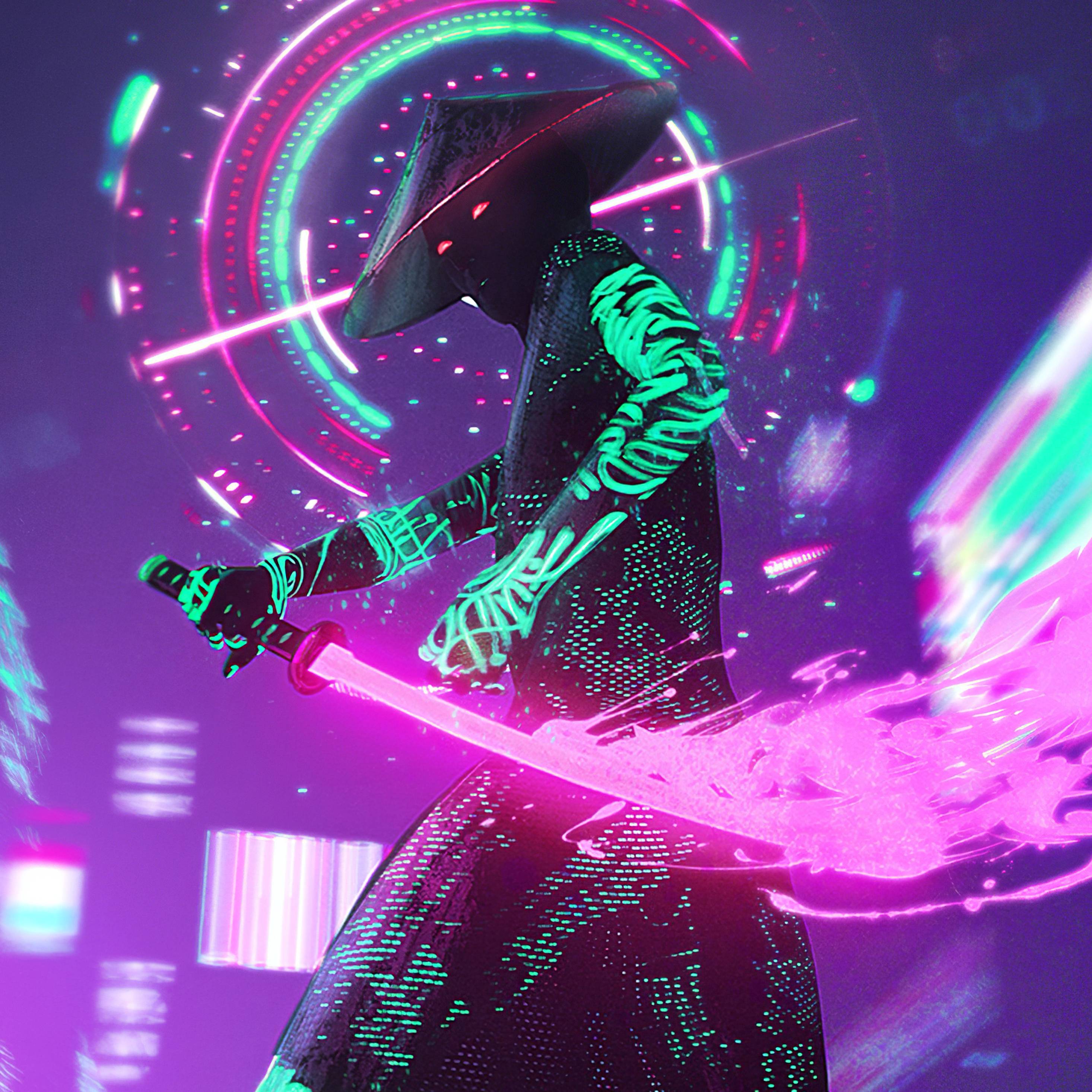 Cyberpunk Neon With Sword 4k iPad Pro Retina Display HD 4k Wallpaper, Image, Background, Photo and Picture