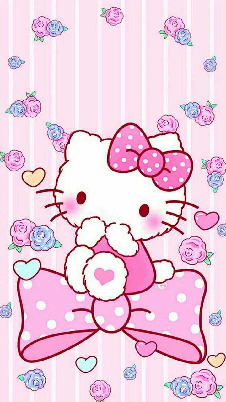 A hello kitty wallpaper with pink flowers - Hello Kitty