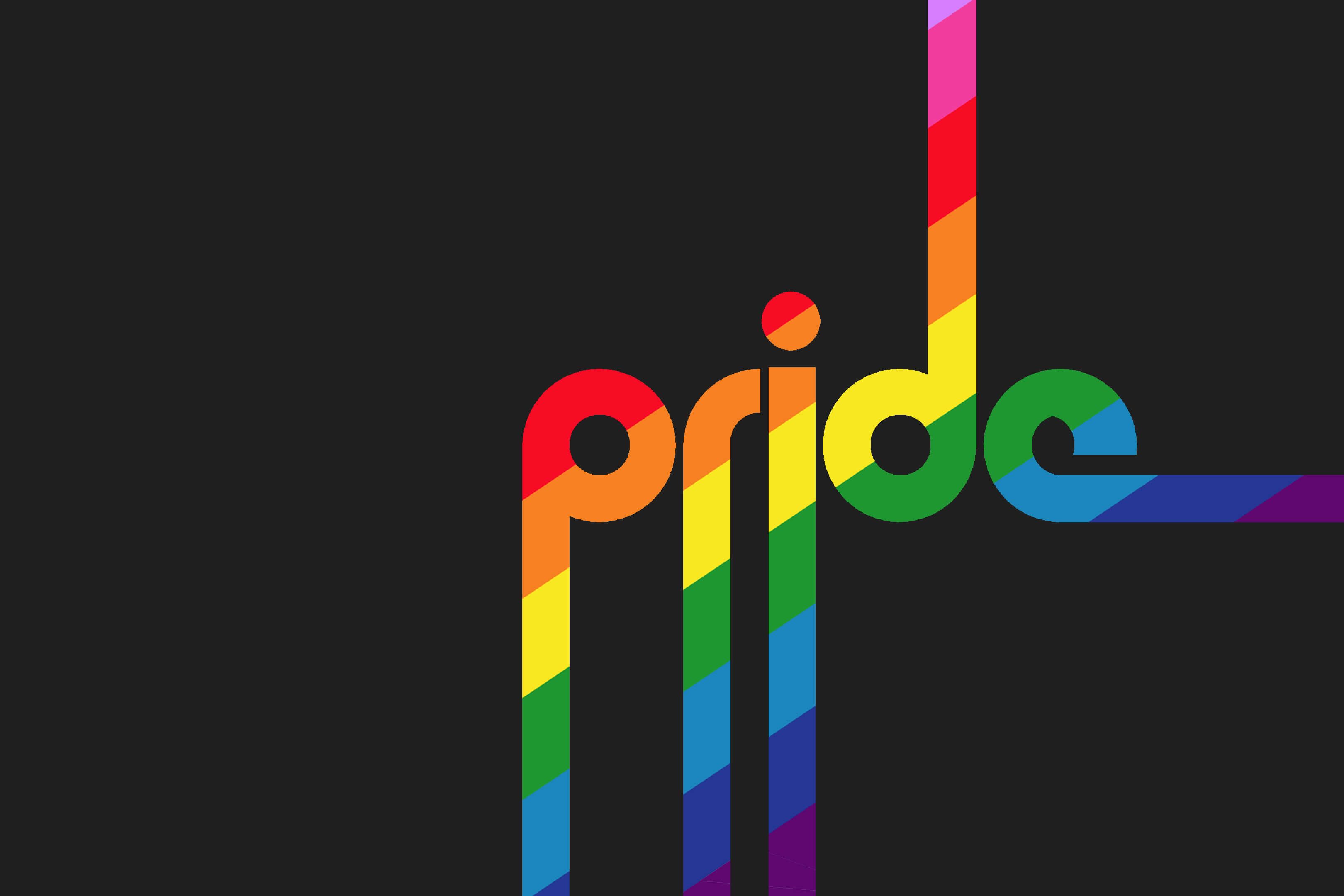 A black background with the word pride written in rainbow colours. - Pride