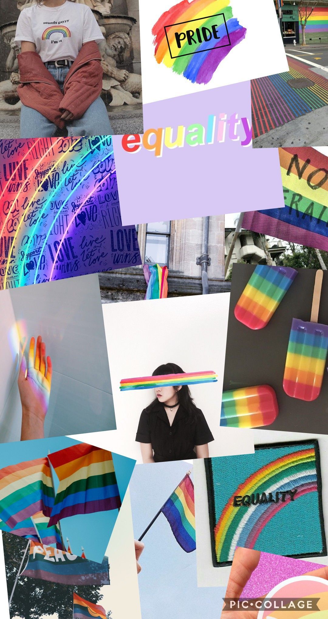 This is a collage of images related to pride and equality. - Pride, gay