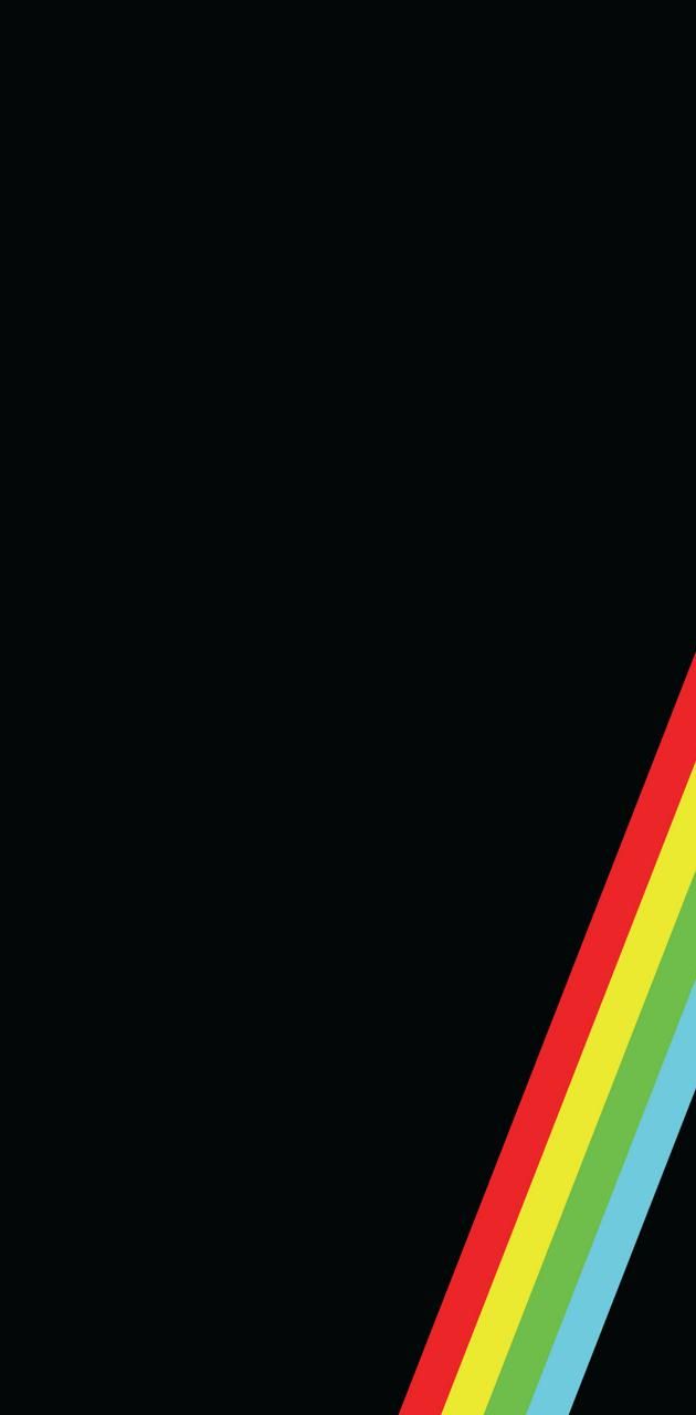 Minimalistic wallpaper with a black background and a colorful rainbow stripe - Pride