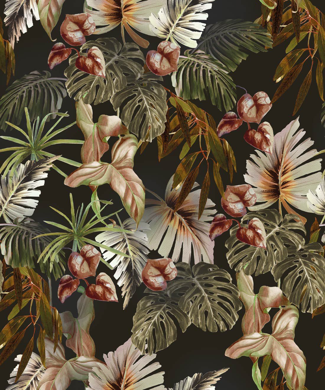 A seamless pattern of tropical leaves and flowers - Leaves