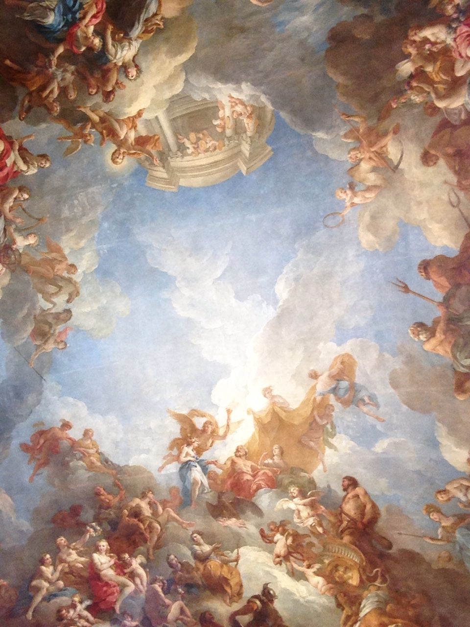 A painting of the sky with angels and clouds - Angels