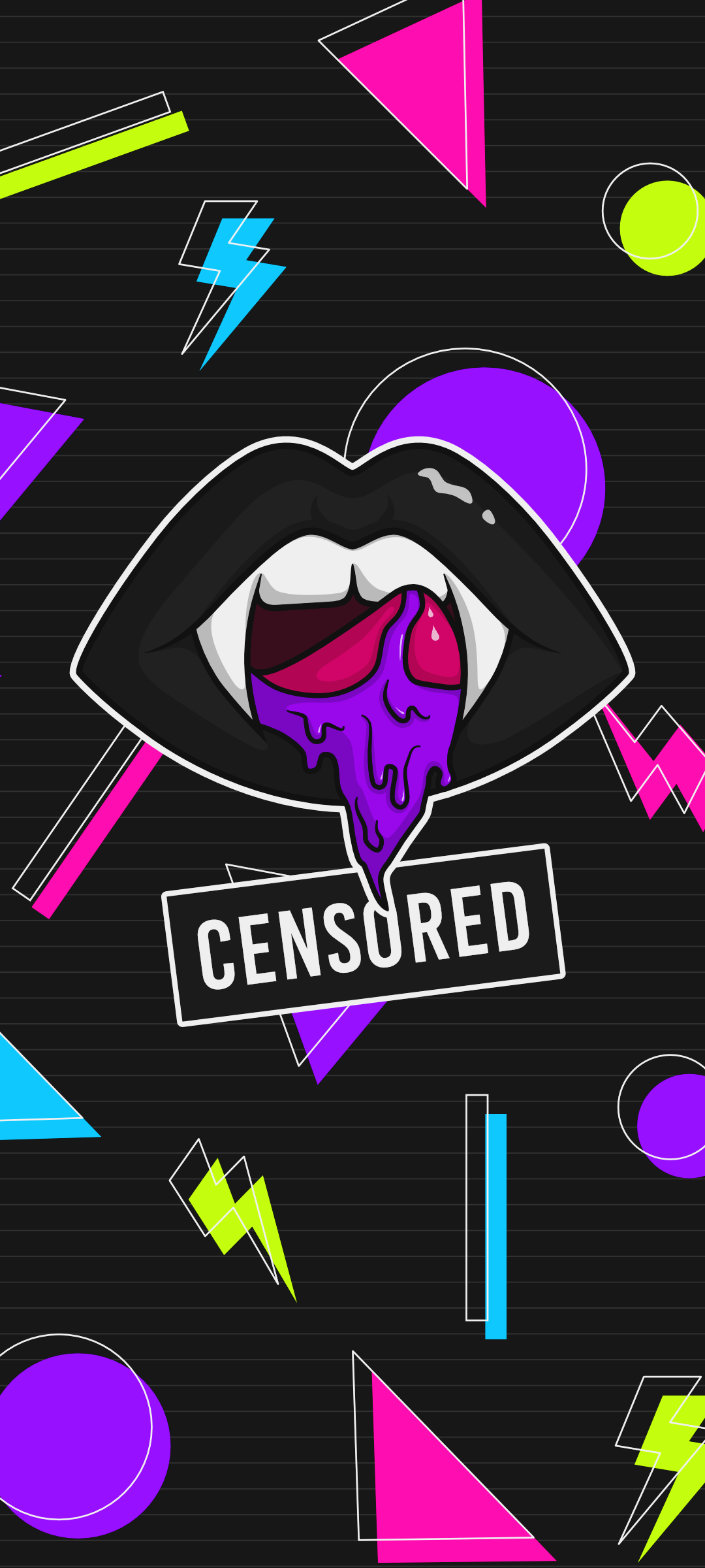 IPhone wallpaper of a mouth with a purple eye ball in it and the word censored - 80s