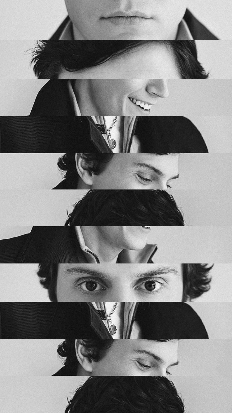 The collage of a man's face, with different lines and angles. - Evan Peters