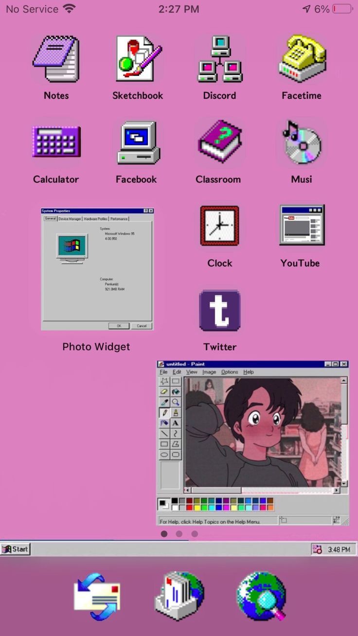 A computer screen with various icons and images - Windows 95