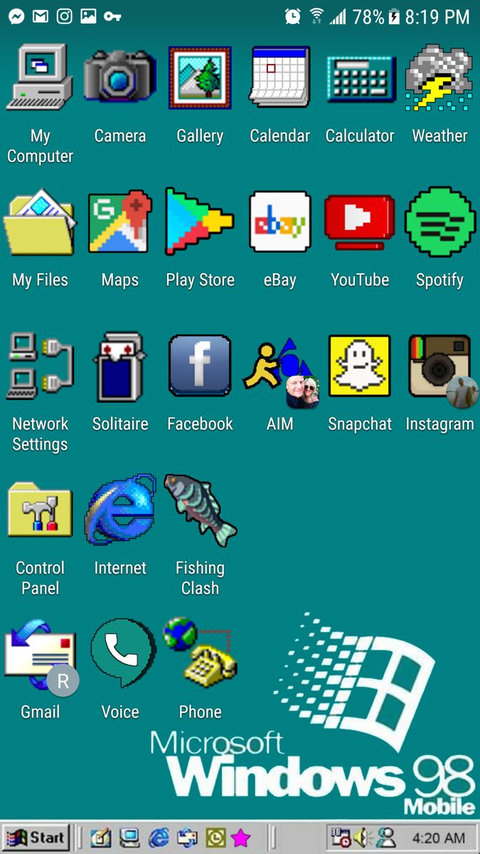 Windows 98 widgets. iPhone photo app, iPhone wallpaper app, iPhone app design