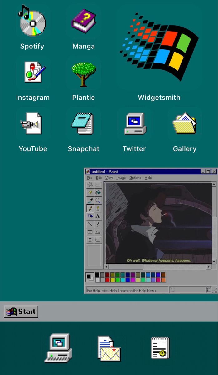Windows 95 but the taskbar is full of social media icons - Windows 98
