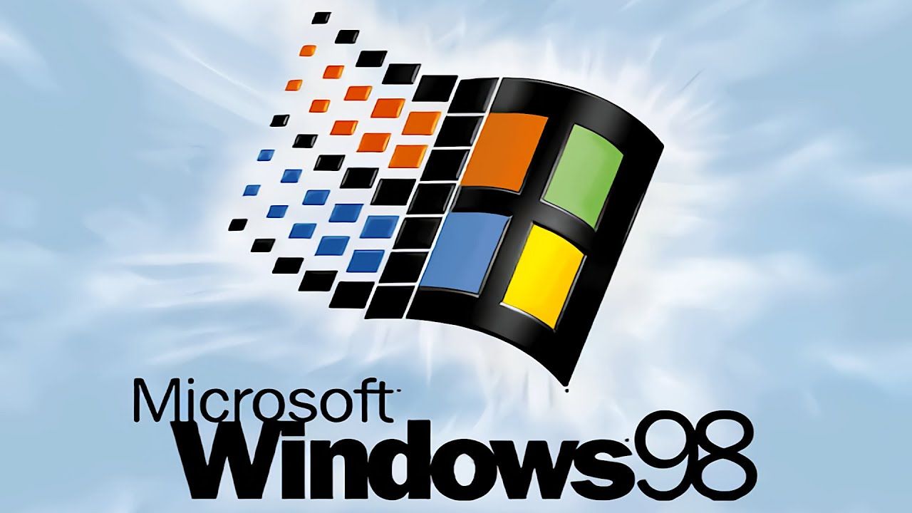 The Windows 98 logo on a blue sky background - Windows 98