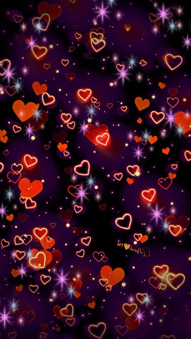 A purple background with many hearts and stars - Y2K
