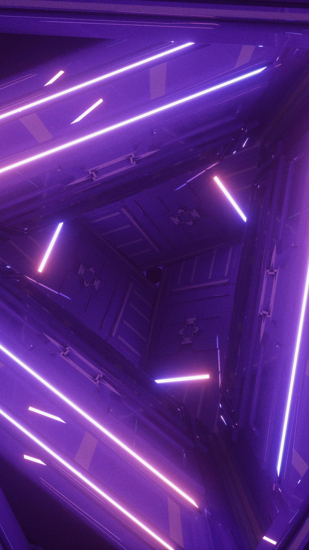 A purple neon triangle in a dark room - Dark purple