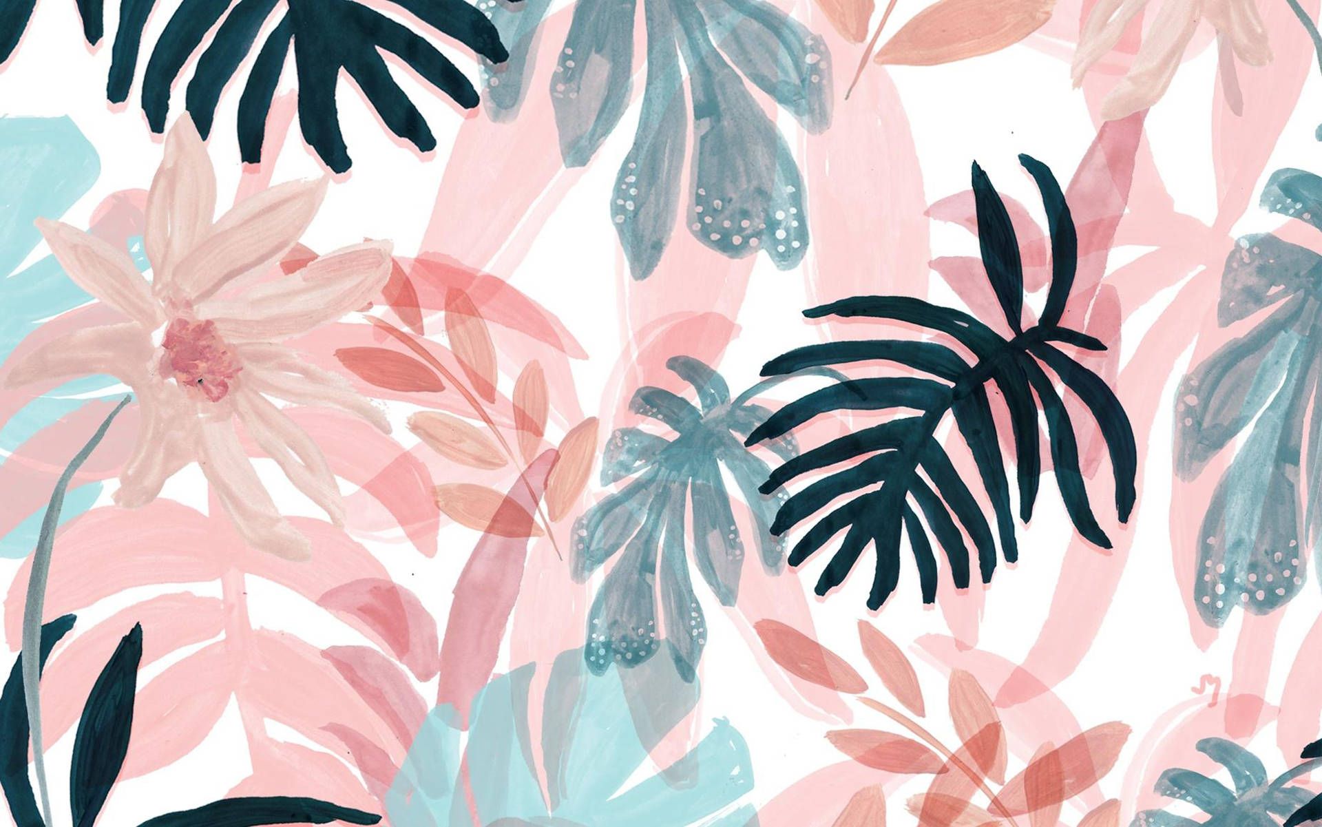 A pink and blue tropical pattern with leaves - Desktop, iMac
