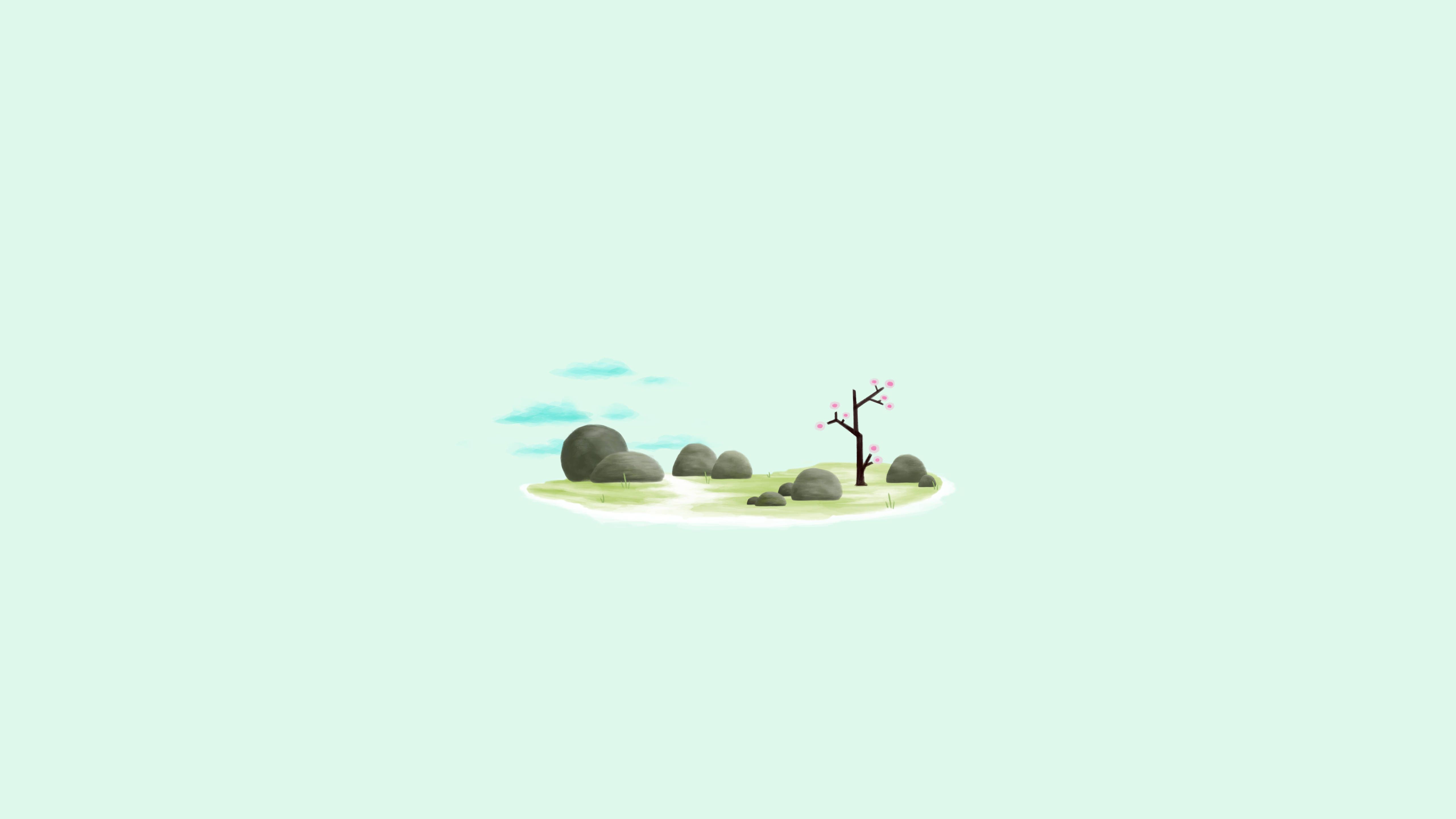 A tree and rocks on the ground - Minimalist