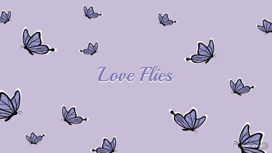 A purple background with butterflies and the words 