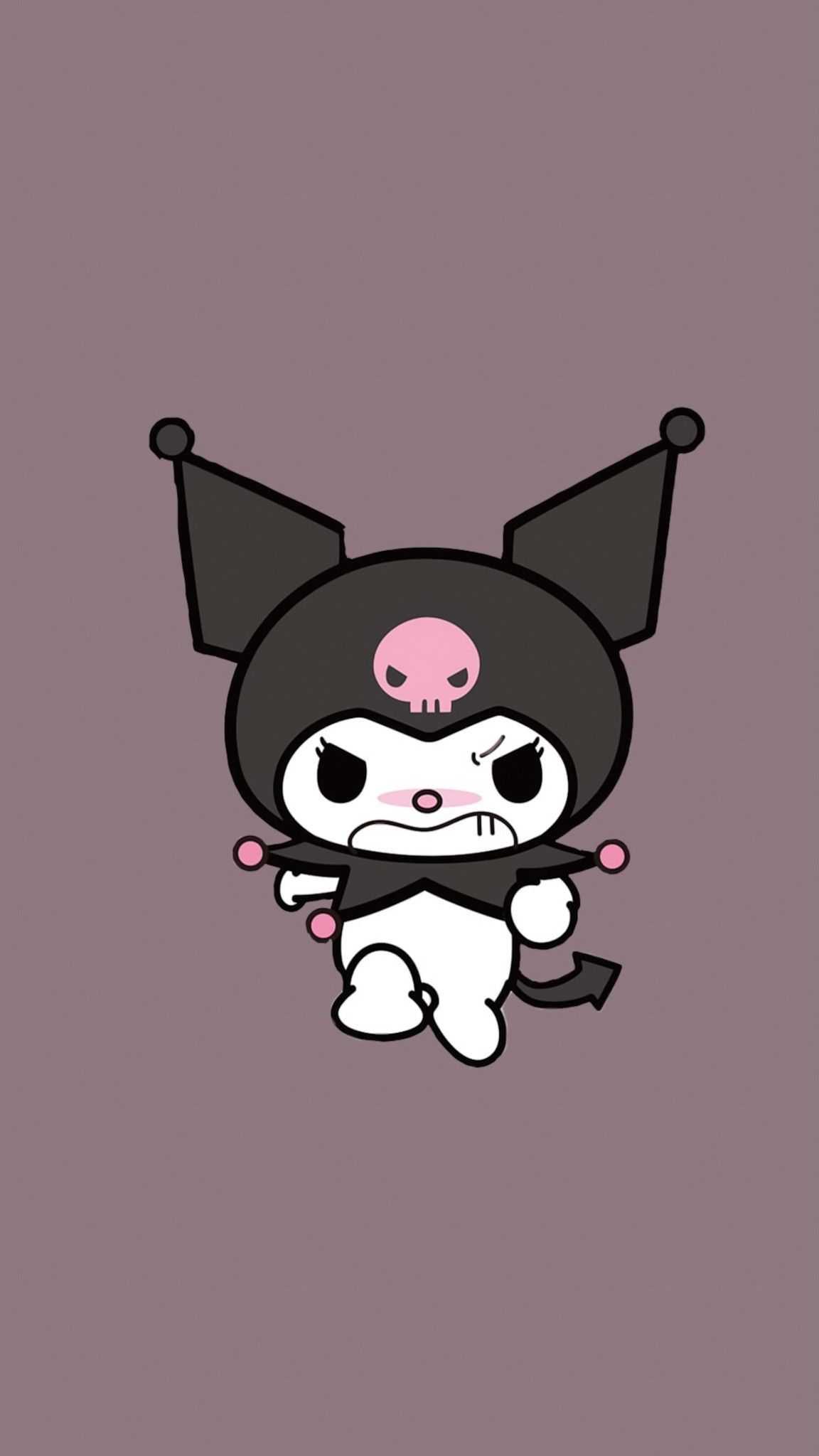Kuromi, a black cat with pink skin and pink eyes - Kuromi