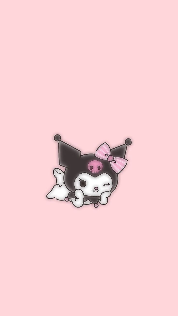 Kuromi laying on a pink background - Kuromi