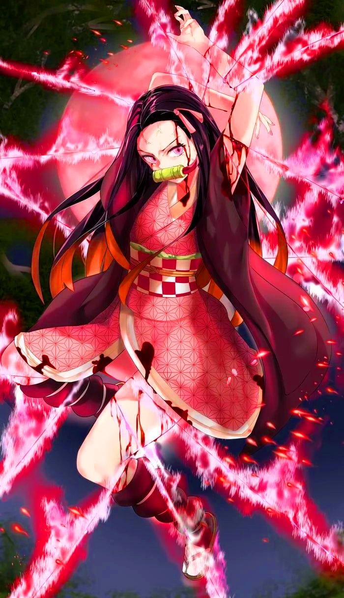 Anime girl with red hair and pink dress - Nezuko