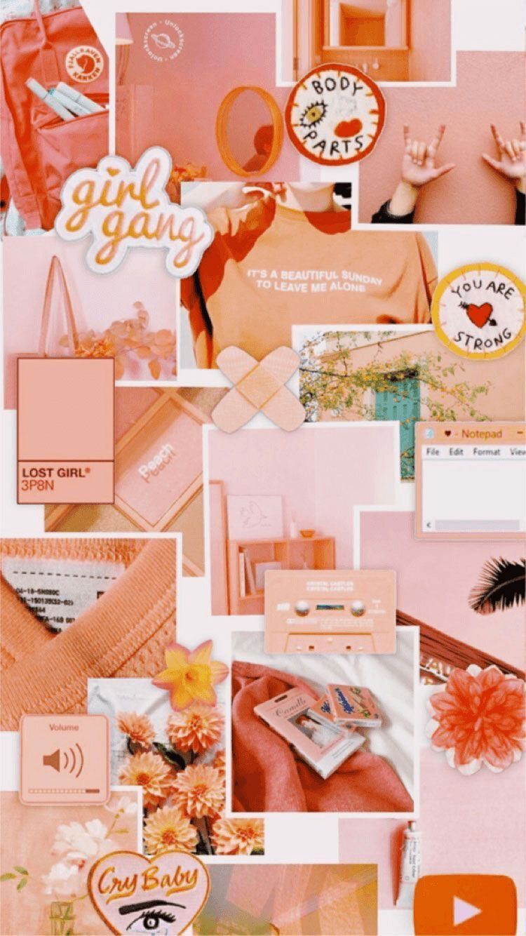 A collage of pink and orange items - Peach, Korean