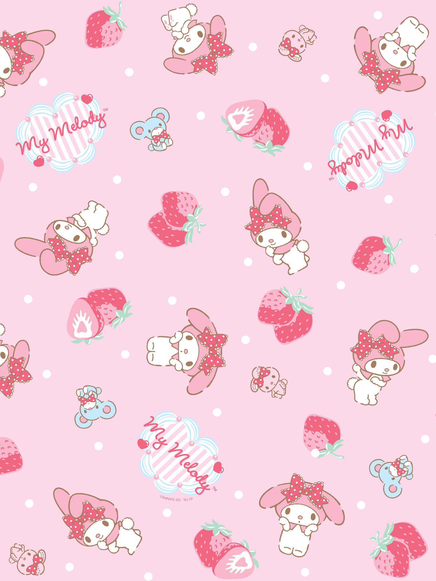 A pink background with cute cartoon characters - Sanrio