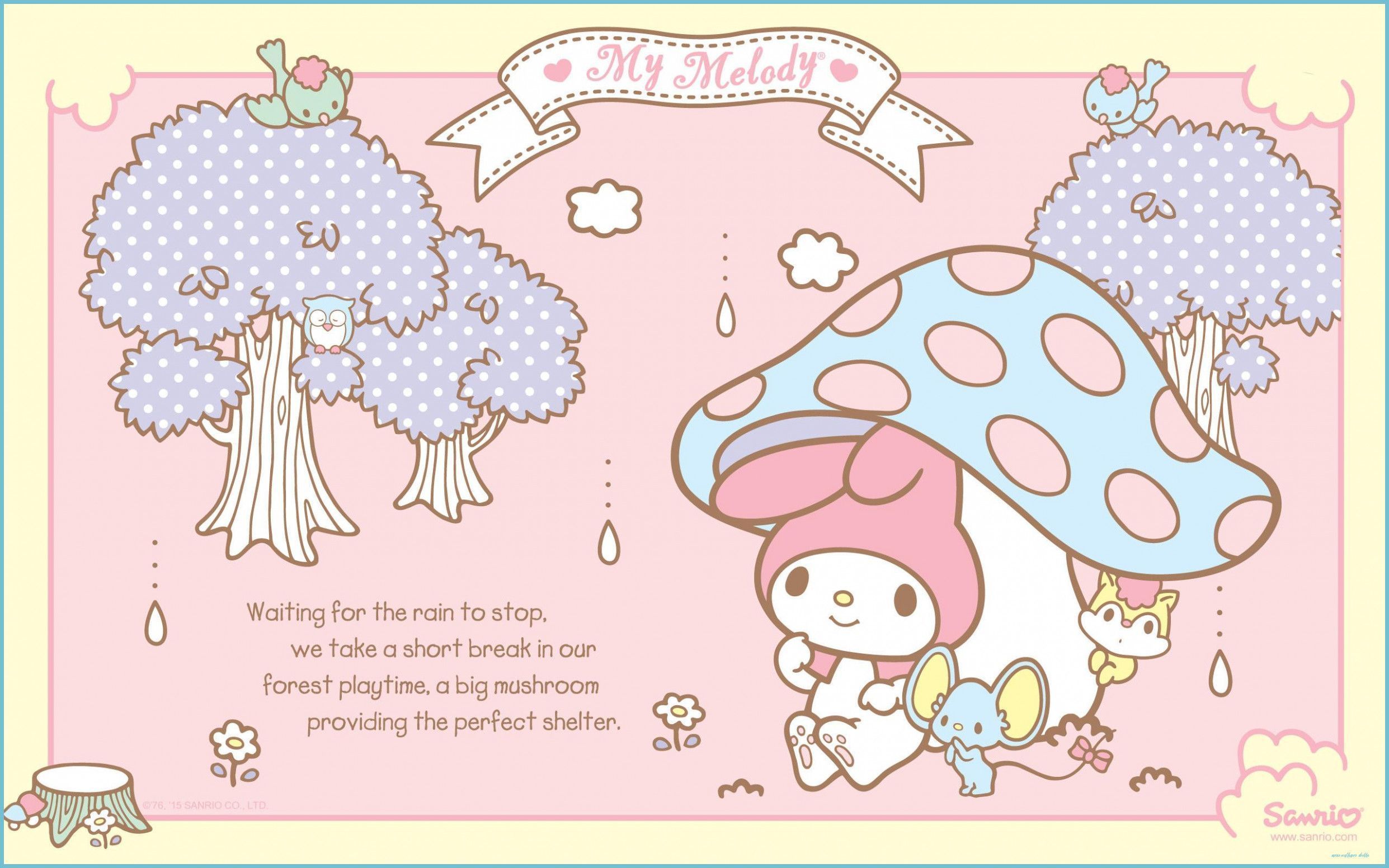 A cute cartoon character is sitting underneath an umbrella - Sanrio