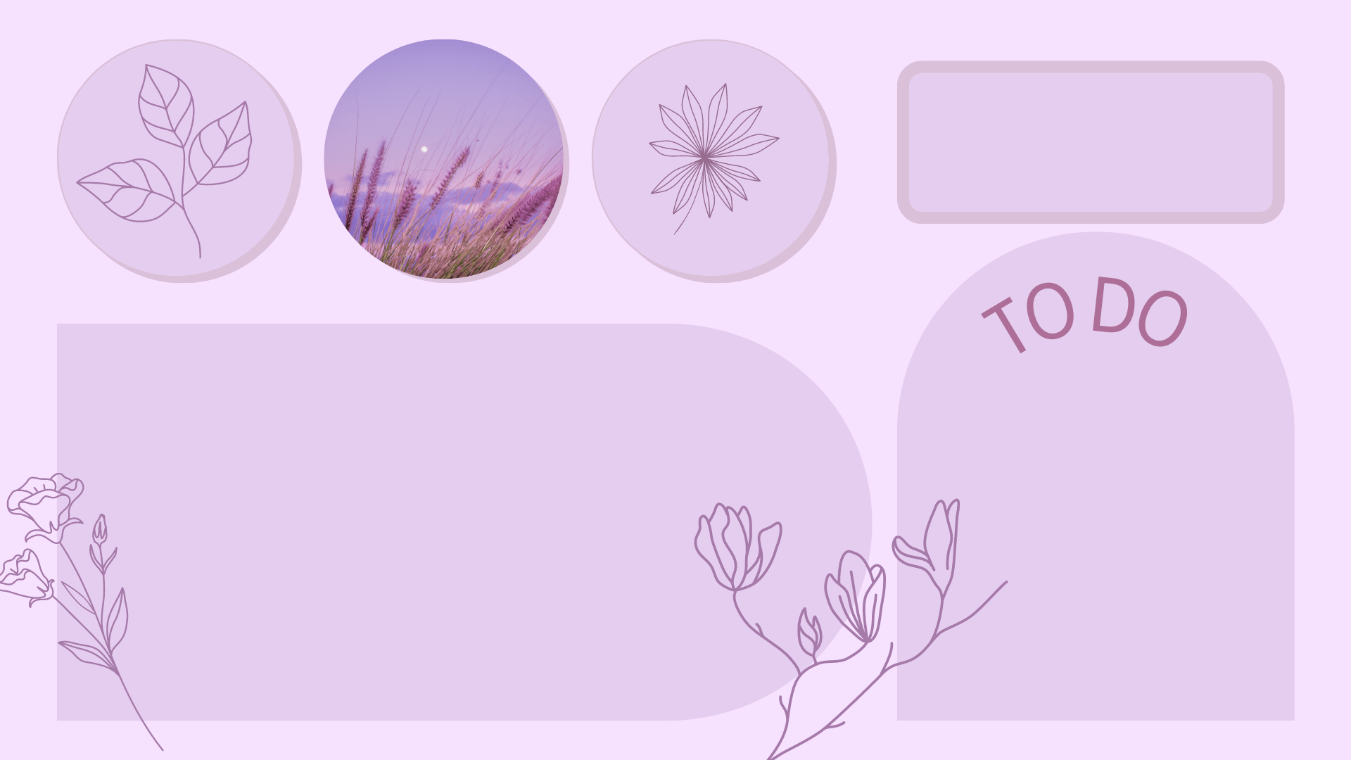 A template for a social media post with four circles, a note, and two branches with flowers. - Desktop, computer