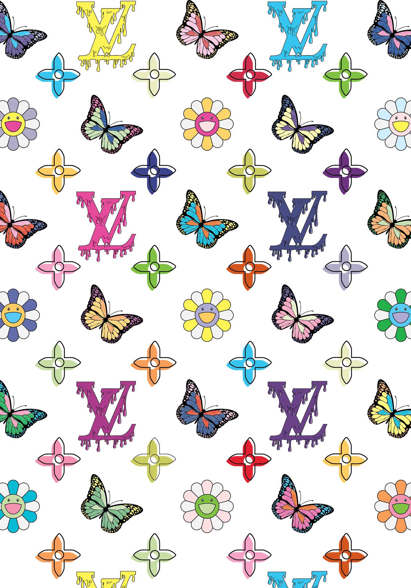 Download Louis Vuitton Aesthetic Colorful Butterfly Collage Wallpaper