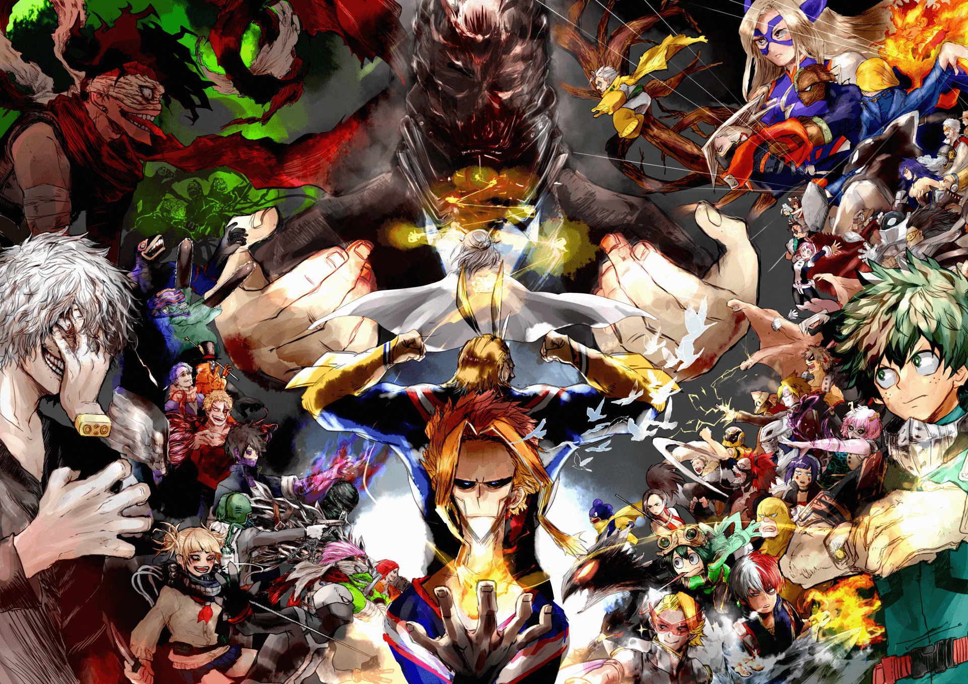 A poster with many different superheroes on it - My Hero Academia