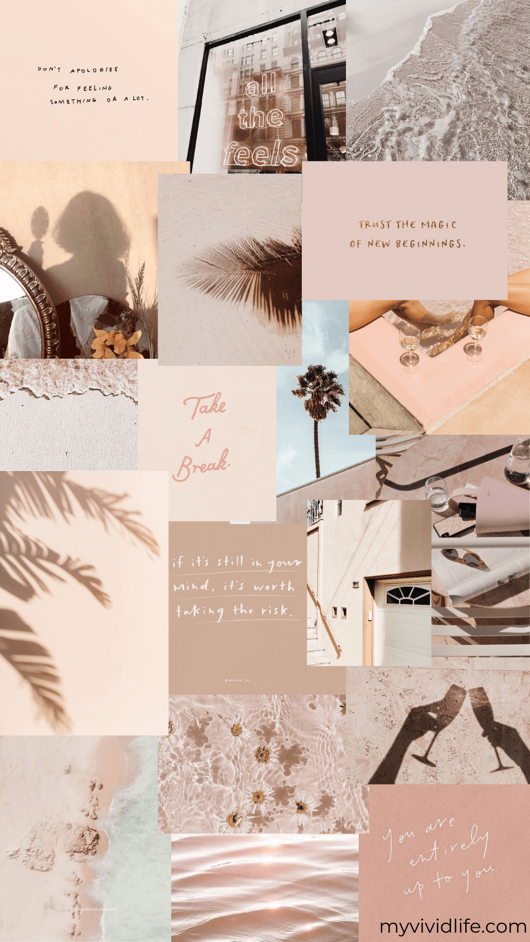 Aesthetic phone background collage of pink and peach tones. - February