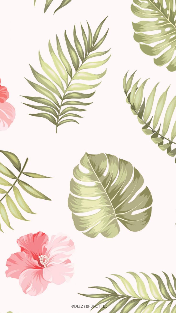 A floral wallpaper design with tropical leaves and flowers - June