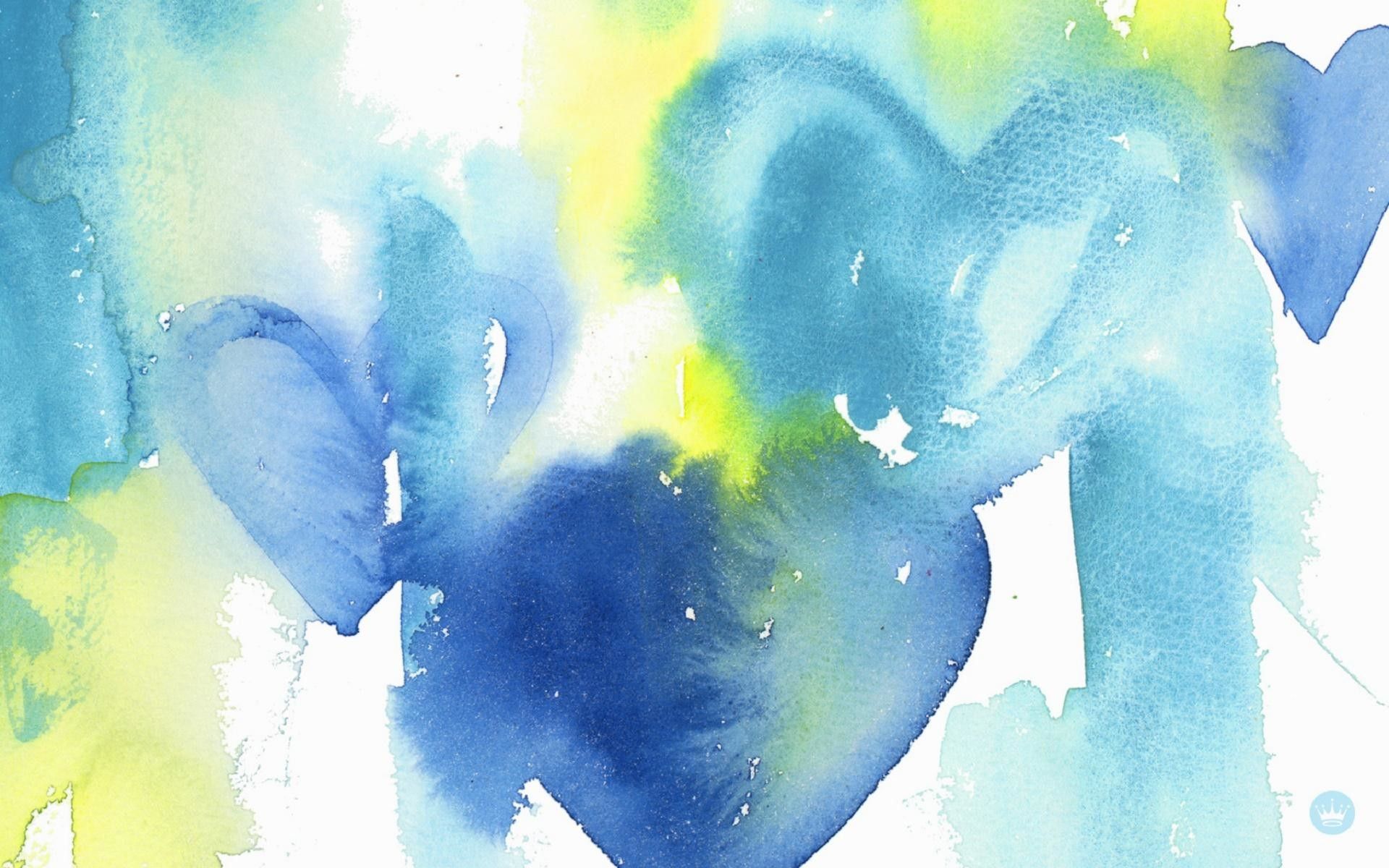 Watercolor blue hearts on a white background - June, watercolor