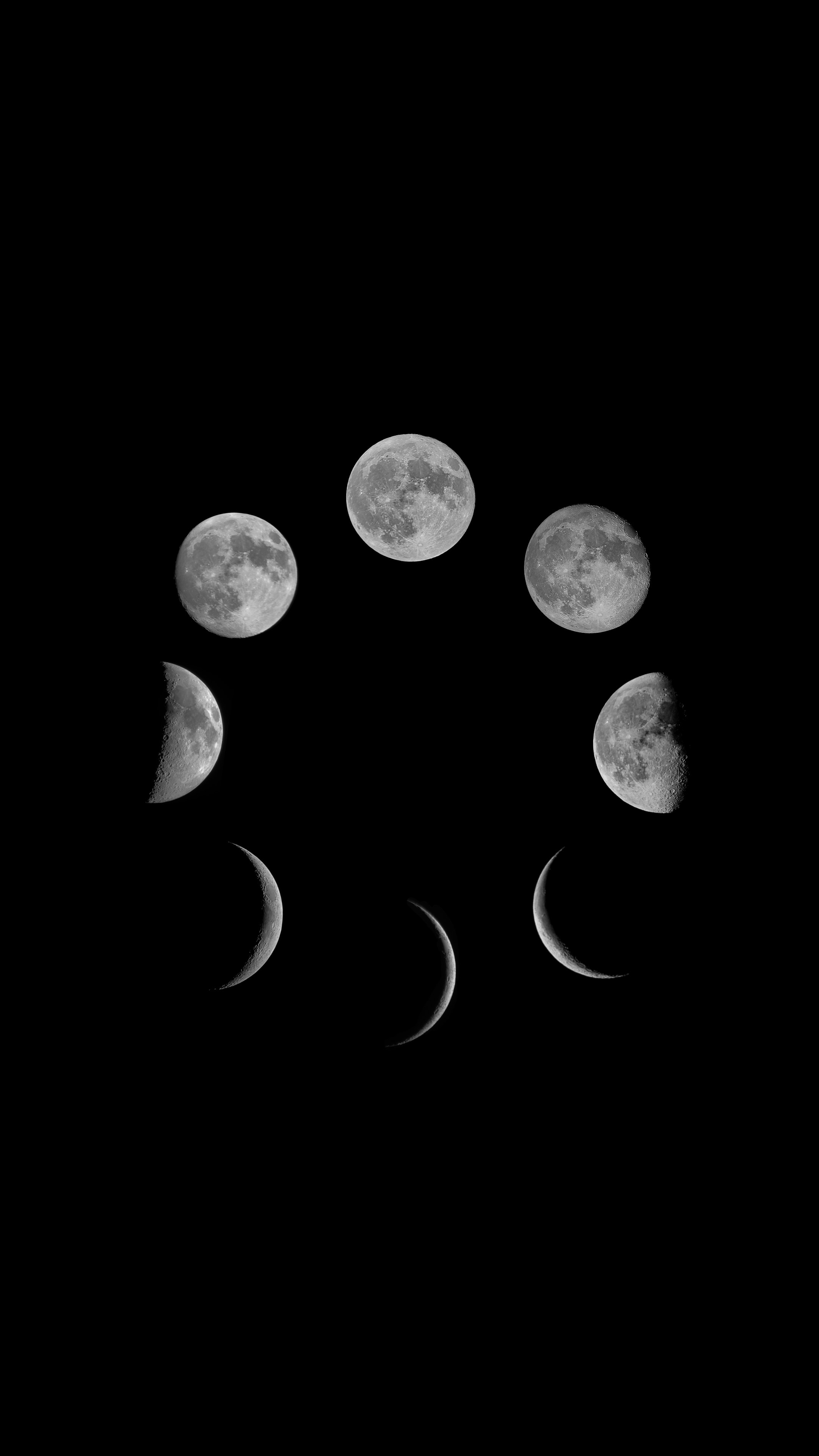 The moon in different phases on a black background - Moon phases