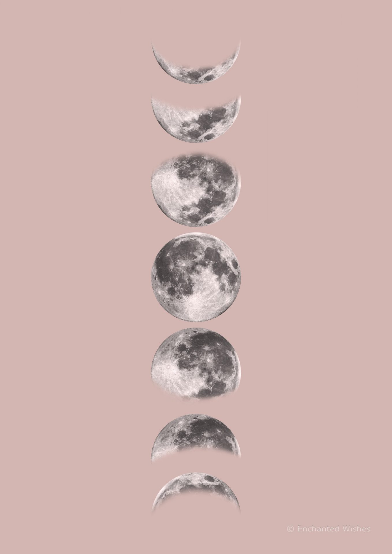 Rose Gold Moon Cycle Printable Print. Printable Wall Art