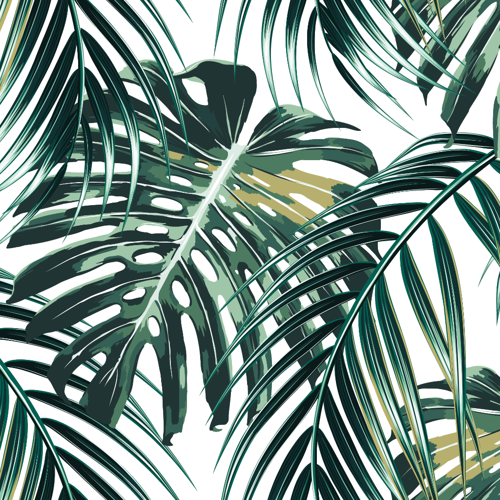 Tropical Fronds on White Temporary Wallpaper