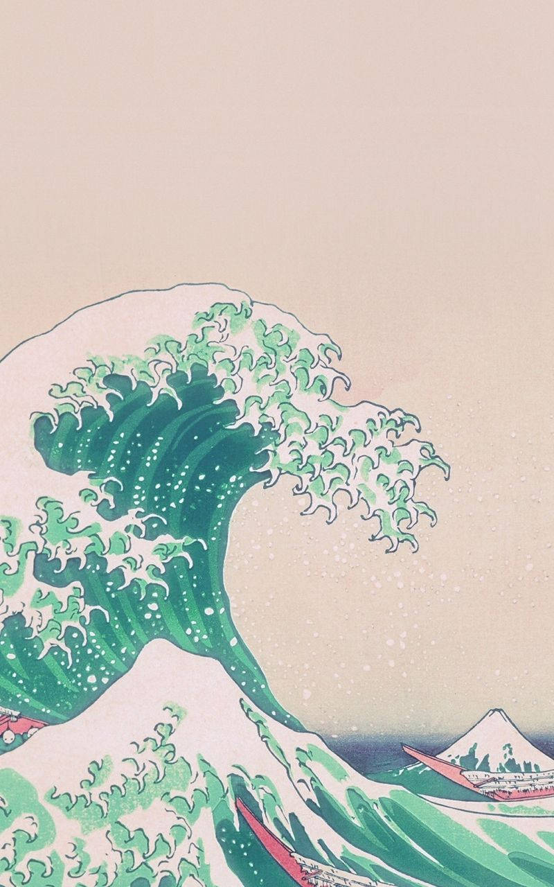 Download Teal The Great Wave Cute Tablet Wallpaper